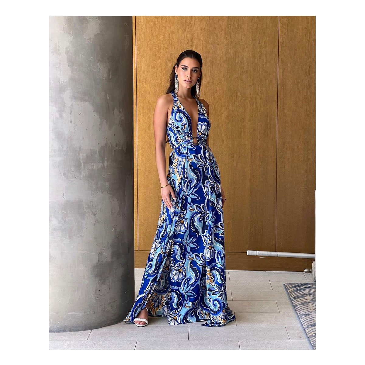 Faina Print Maxi Blue Dress