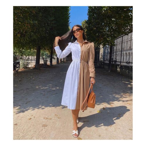 Cotton Double White & Camel Dress