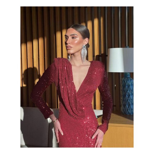 Giselle Sequin Wine Dress - Image 2