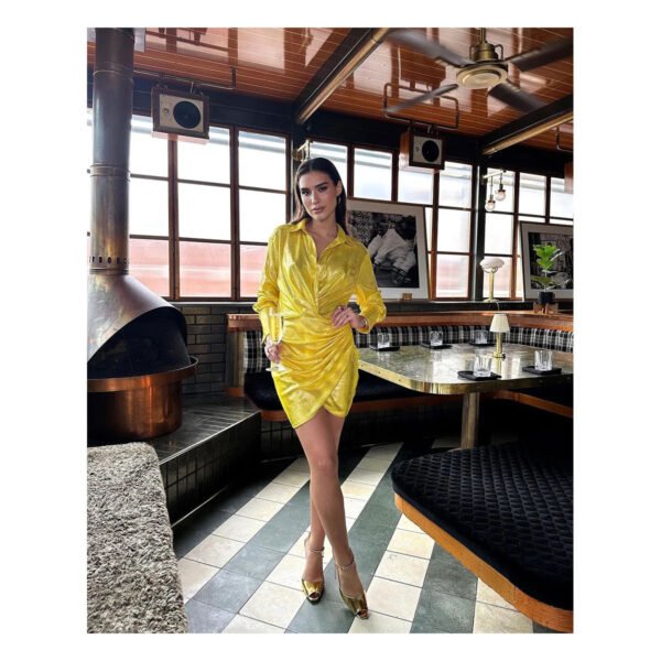 Estelle Metallic Yellow Dress - Image 3