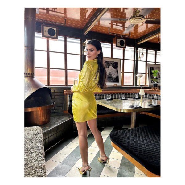 Estelle Metallic Yellow Dress - Image 4