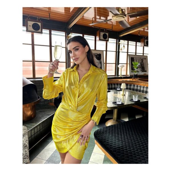 Estelle Metallic Yellow Dress - Image 5