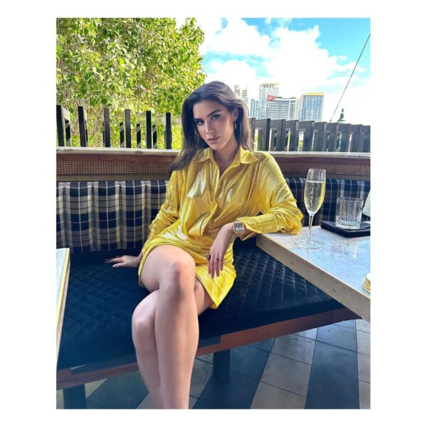 Estelle Metallic Yellow Dress