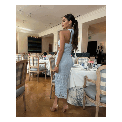 Charissa Baby Blue Lace Midi Dress - Image 3
