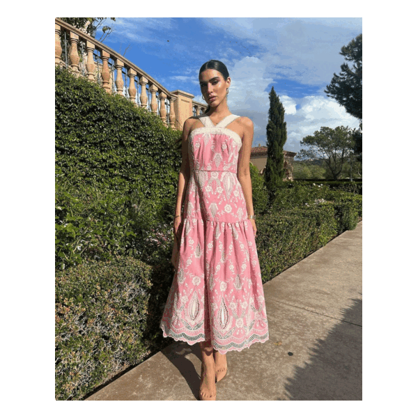 Millie Pink/White Midi Dress
